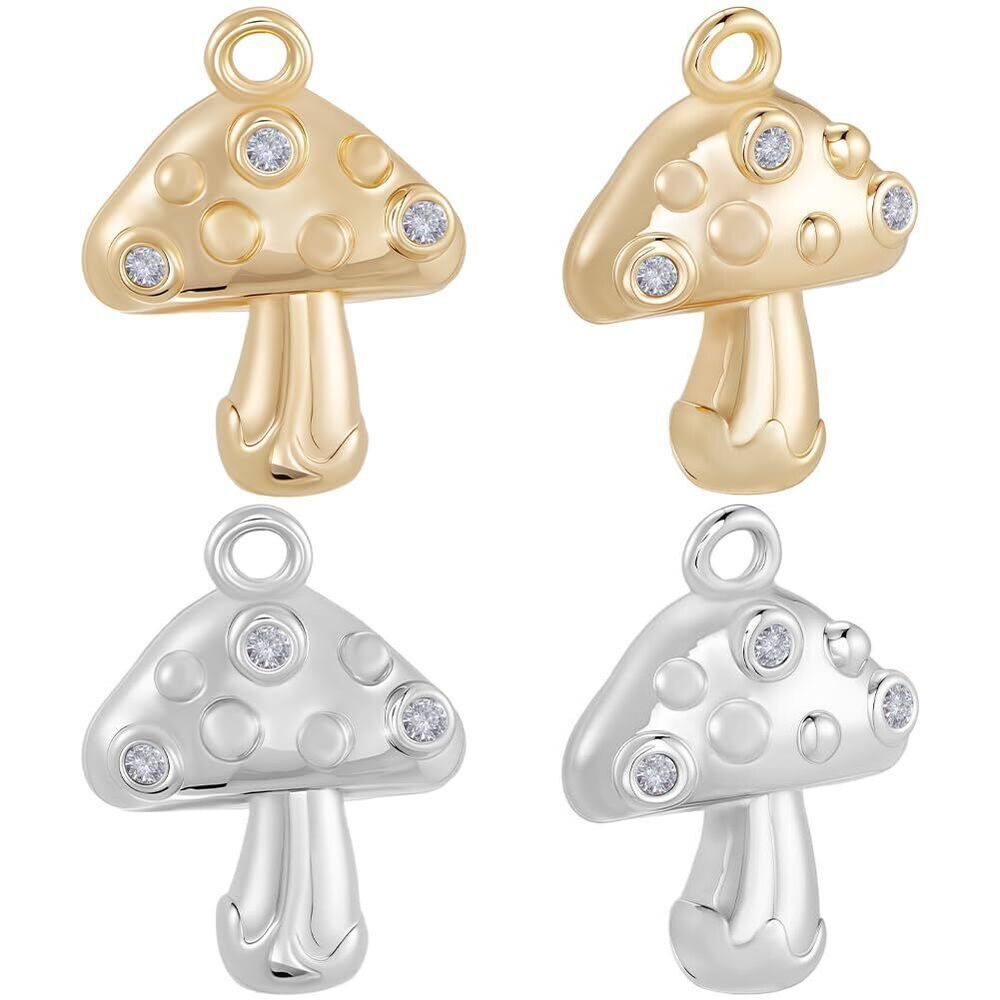 9430 8Pcs 2 Colors Mushroom Charms 18K Gold & Platinum Plated 3D Mushroom
